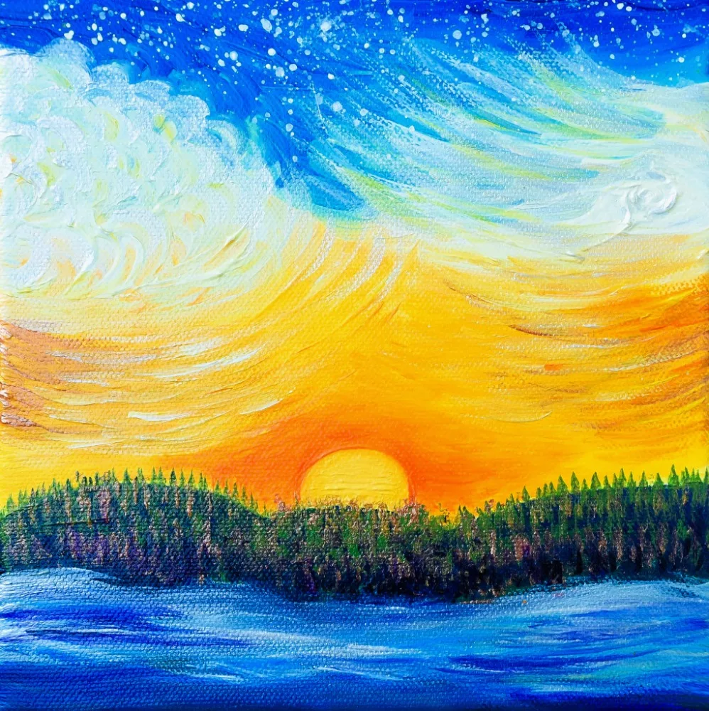 Sonnenuntergang gemalt im Eis