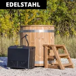 Eisbad aus Edelstahl mit Holzoptik und Kühlsystem